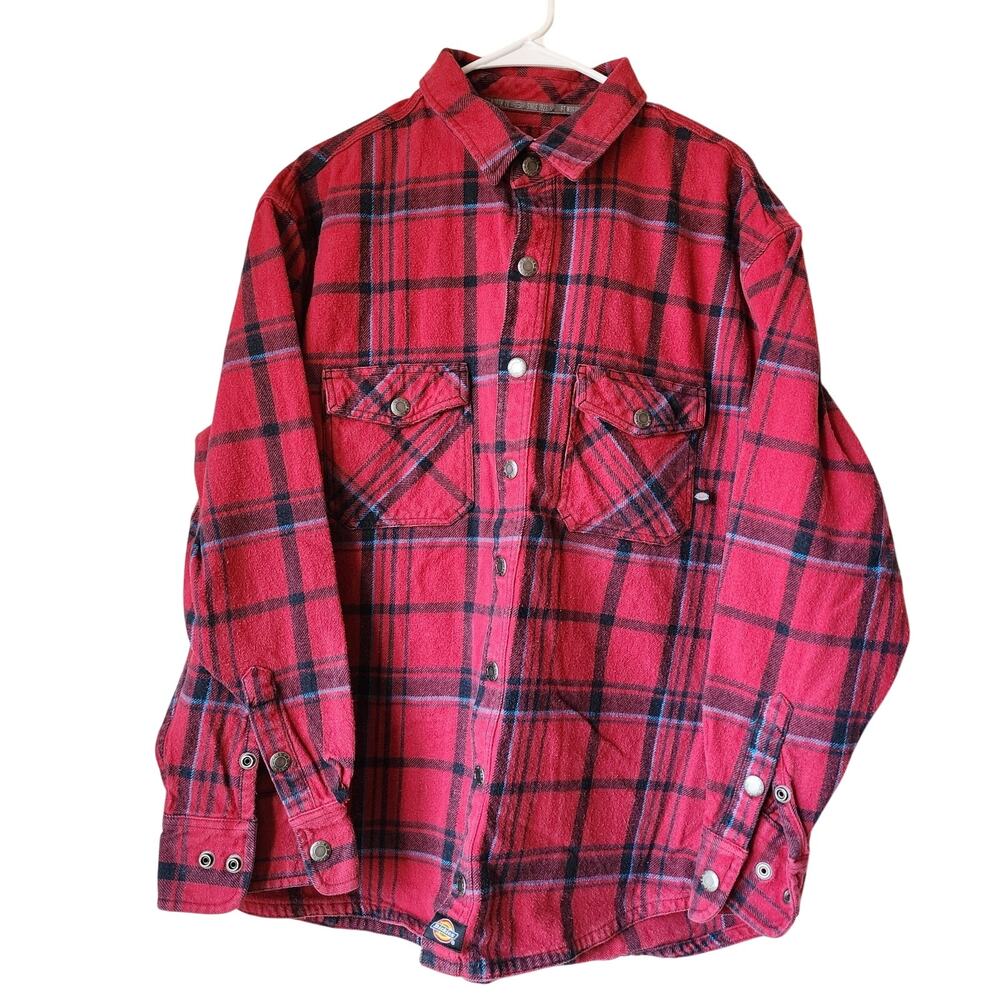 Dickies Plaid Flannel Shirt Mens Size 2XL Heavy Duty Snap Work Chore Red Black
